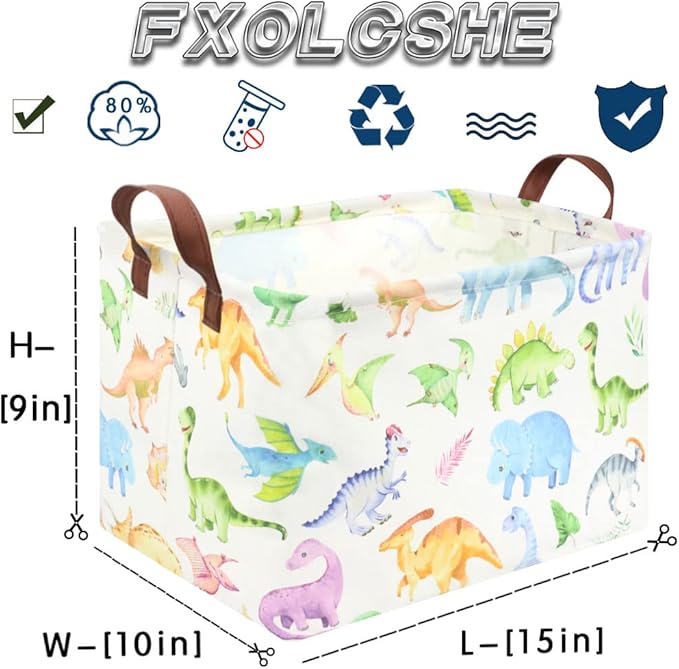 FXOCSHE Rectangle Dinosaur Basket,Kids Toy Storage Bin,Storage Bins Organizer for Boys Nursery Hamper,Baby Room Decor,Gift Basket for Boy and Girl(Dinosaurs)