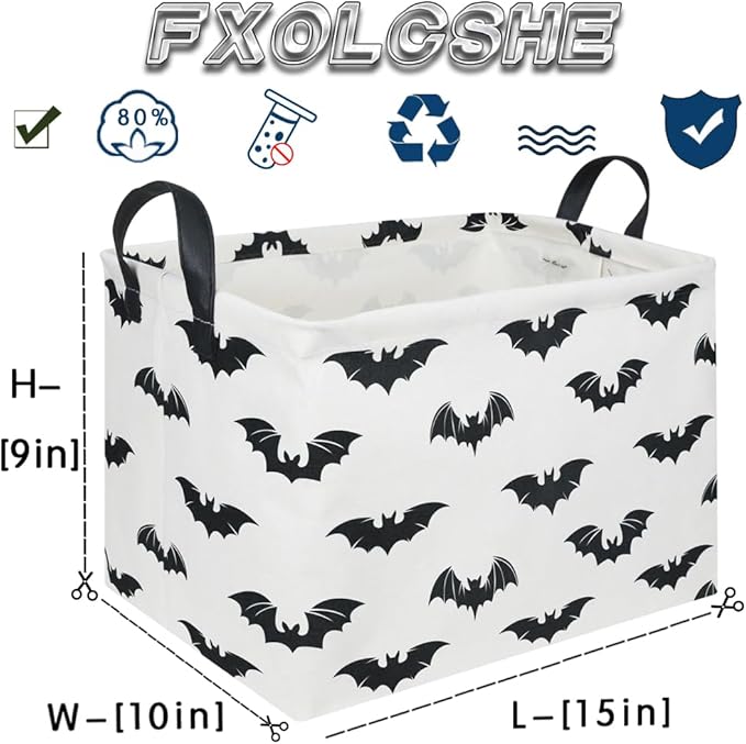 FXOCSHE Easter Batman Basket,Collapsible waterproof storage basket,Batman toy decor,Cute toy storage box Empty for kids,Organizer Containers for Kids Toys,bat room decor(Black bats)