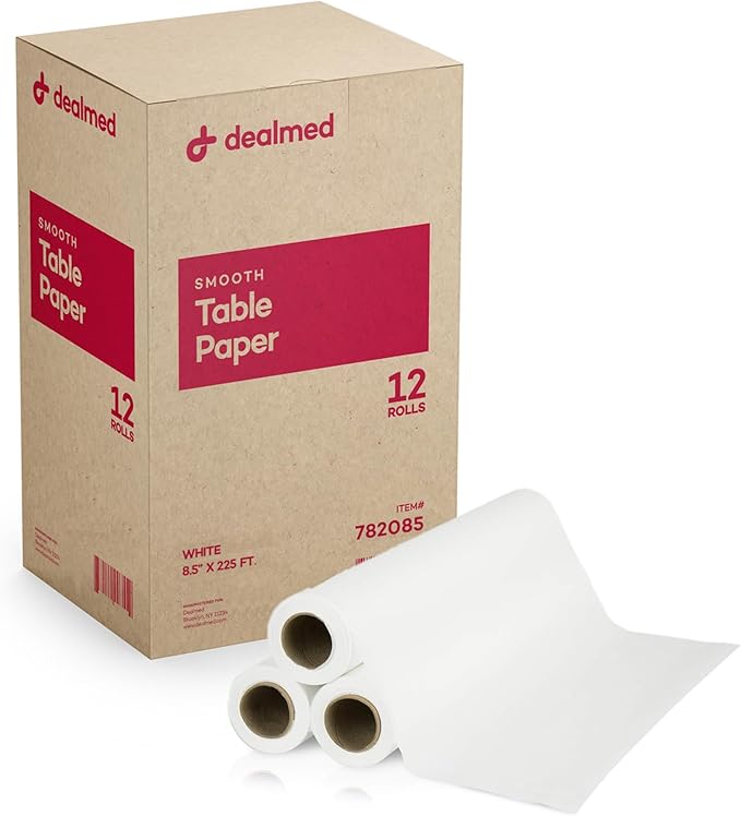 Dealmed Headrest Paper (12 Rolls) 8.5” x 225' Smooth, White Medical Exam Cover for Doctor’s Offices, Medical Facilities, Patternmaking, Tracing and More