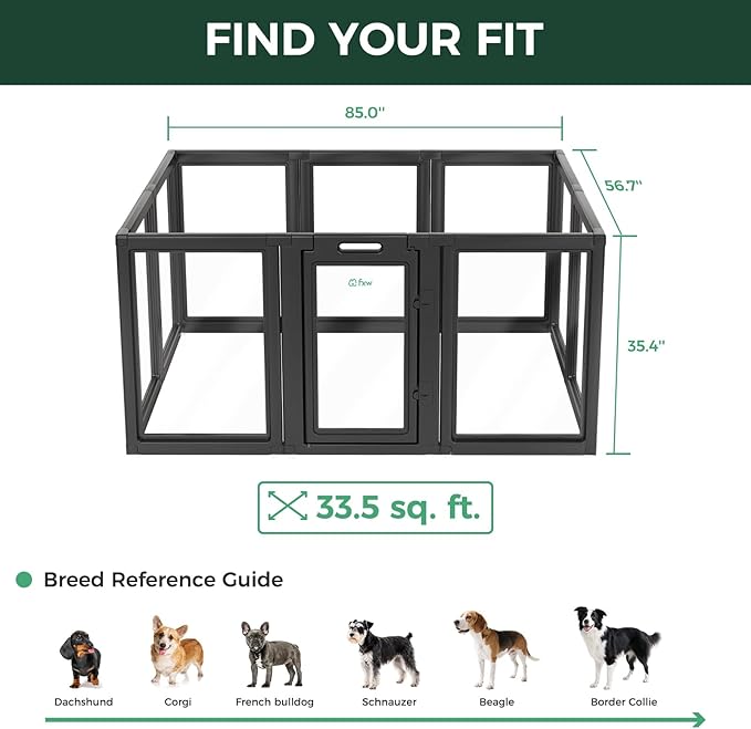 FXW AuraSpace Acrylic Indoor Dog Playpen for Medium Dogs, 35 Inch, 10 Panels, Black