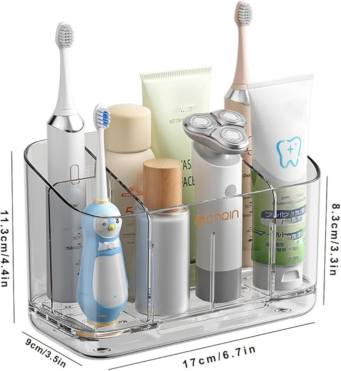 Toothbrush Holder for Bathroom Wall Mounted, 5 Slots Acrylic Toothbrush and Toothpaste Organizer with Removable Dividers Large Capacity Electric Toothbrush Holder for Bathroom Accessories, Smoke Grey