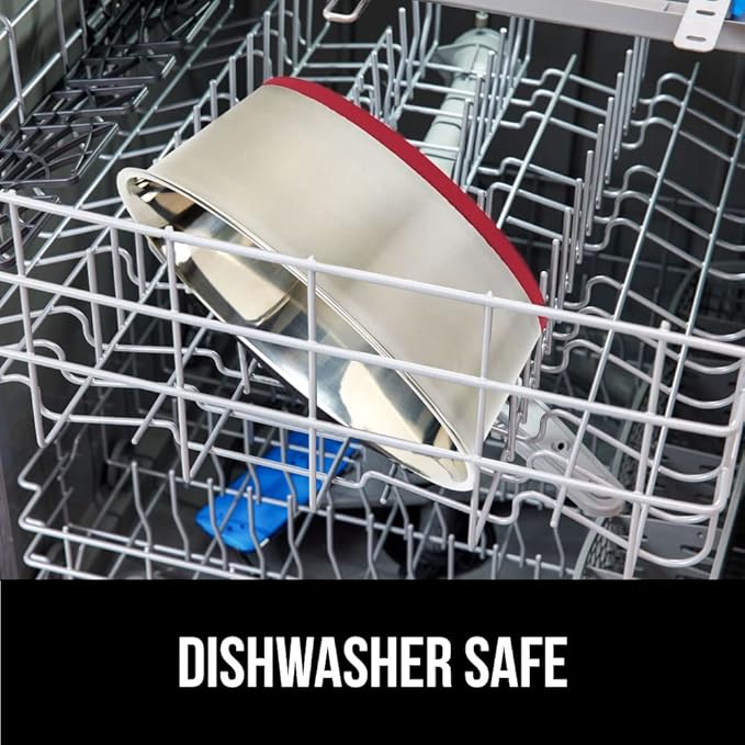 GORILLA GRIP Dog Bowls, Holds 1 Cup Each (8 fl oz), Heavy Duty Stainless Steel Food and Water Bowl for Feeding Dogs and Cats, Dishwasher Safe, Rust Resistant Metal, BPA Free Rubber Base, Set of 2 Red