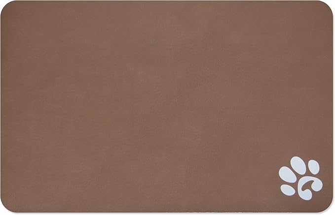 YCT Pet Cat Food Mats - Non Slip Super Absorbent, with Footprints Logo, 24 x 16.9 inches, Brown