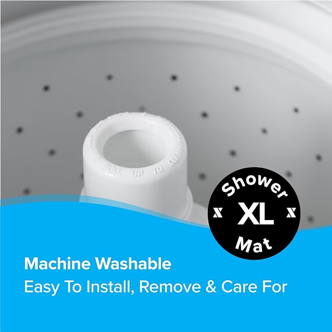SlipX Solutions 27" Oversize Square Shower Mat, Non-Slip Mat for Elderly & Kids, 100+ Power Grip Suction Cups for Smooth Surfaces, Machine Washable, White