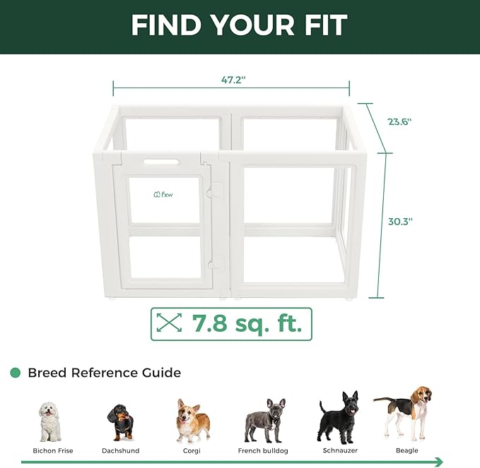 FXW AuraSpace Acrylic Indoor Dog Playpen for Small and Medium Dogs, 30 Inch, 6 Panels, White