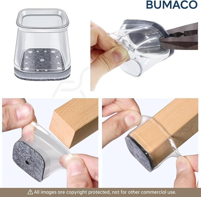 BUMACO Chair Leg Floor Protectors Square Chair Leg Protectors for Hardwood Floors Silicone Pads Covers to Protect Floors Clear-20 Pcs Square XL (1-5/8" to 2")