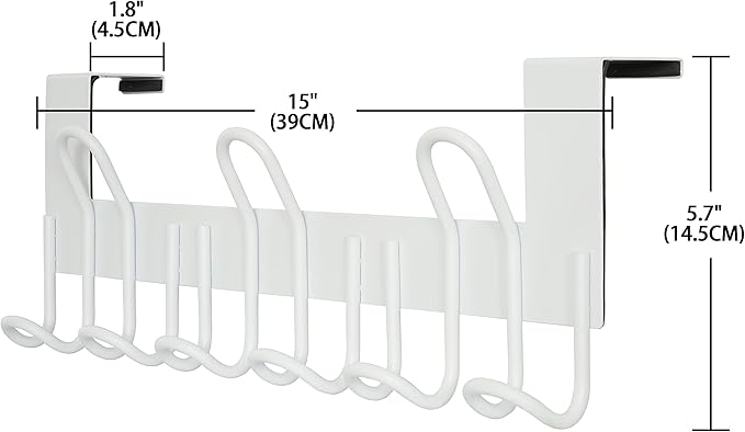 SKOLOO Over The Door Hooks - for Doors up to 1-3/4'' Thickness, Metal Door Hanger with 9 Hooks, Over The Door Hanger for Coats, Hats,Towels, White