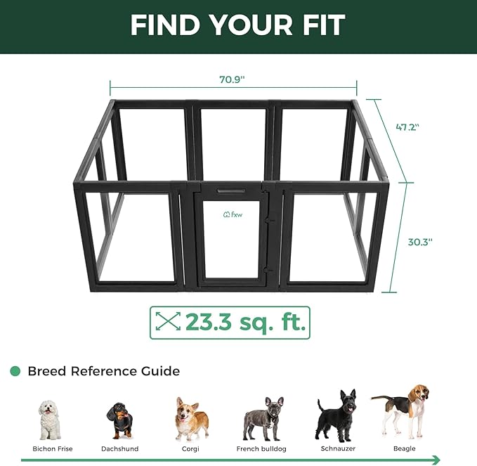 FXW AuraSpace Acrylic Indoor Dog Playpen for Small and Medium Dogs, 30 Inch, 10 Panels, Black