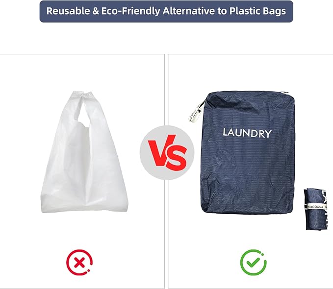 GOGOODA Travel Laundry Bags – Packable & Splash-Resistant Clothes Organizer with Handle | Lightweight, Foldable & Space-Saving for Suitcase, Gym, Beach & Business Trips (Navy Blue & Green)