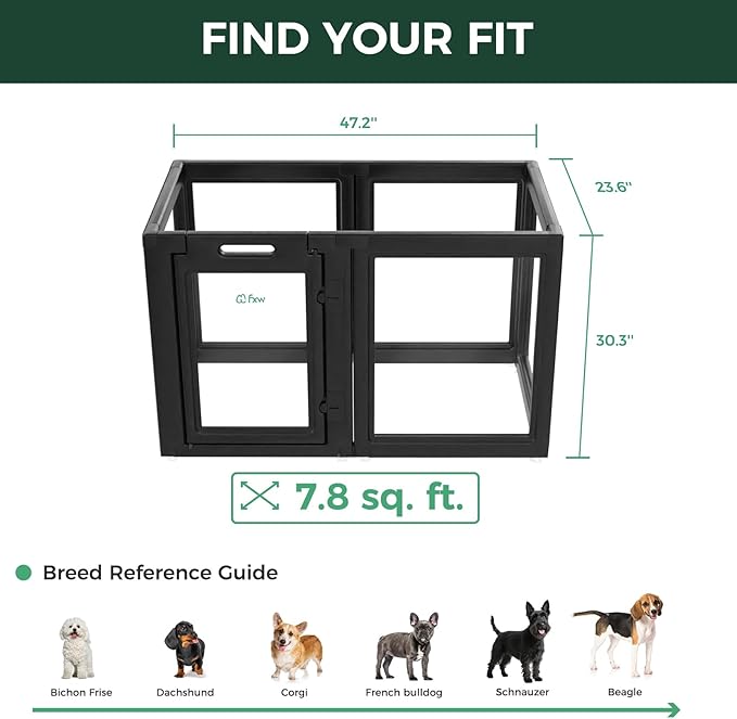 FXW AuraSpace Acrylic Indoor Dog Playpen for Small and Medium Dogs, 30 Inch, 6 Panels, Black