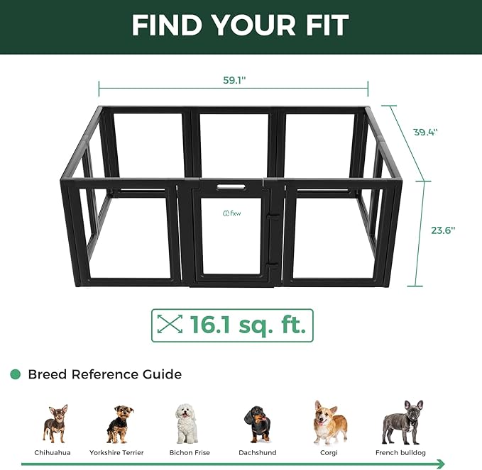 FXW AuraSpace Acrylic Indoor Dog Playpen for Puppies and Small Dogs, 24 Inch, 10 Panels, Black