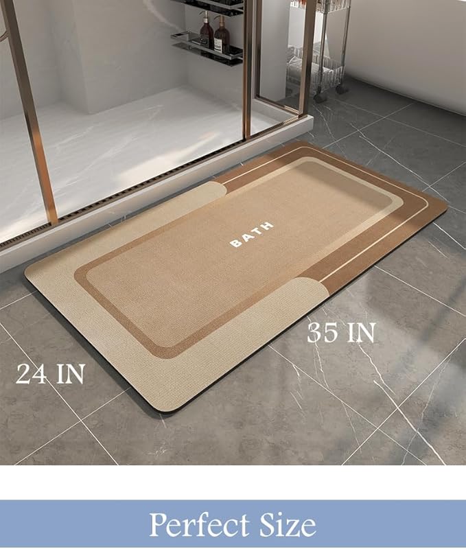 Bath Mat-Bath Mat Rug Non Slip Super Absorbent Stain Resistant Quick Dry Thin Bathroom Rug-Bath Mats for Bathroom Floor Bathtub Vanity-Bathmat Bath Rug Easy Care-24"x35" Brown
