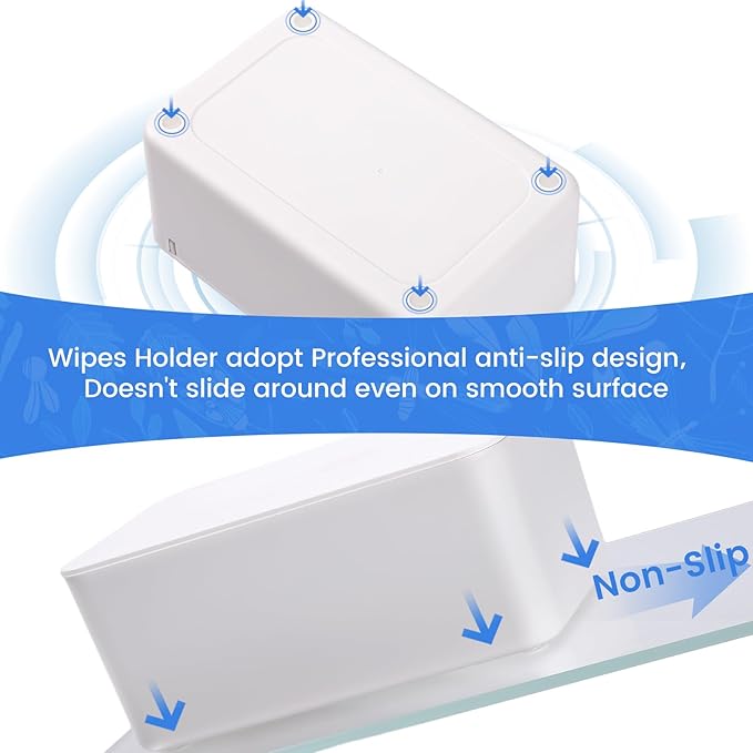 2 Pack Lijroavy Baby Wipes Dispenser, Baby Wipe Holder for Fresh Wipes, Non-Slip Baby Wipes Container, Refillable Wipes Box, Wipes Case with Sealing Design Lid (White and White)
