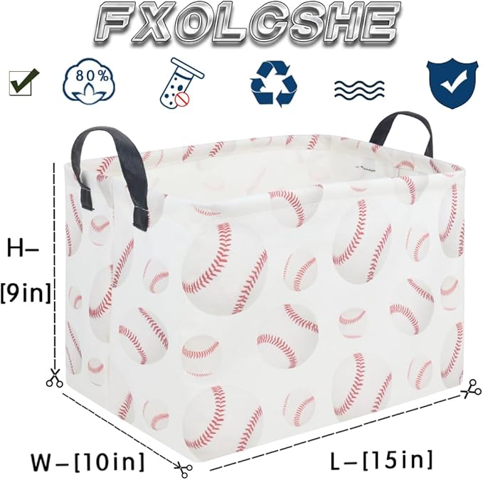 FXOLCSHE Easter baseball basket,Kids Storage Basket,Boys baseball hamper,Waterproof foldable laundry basket,baby Room Decor(Baseball)
