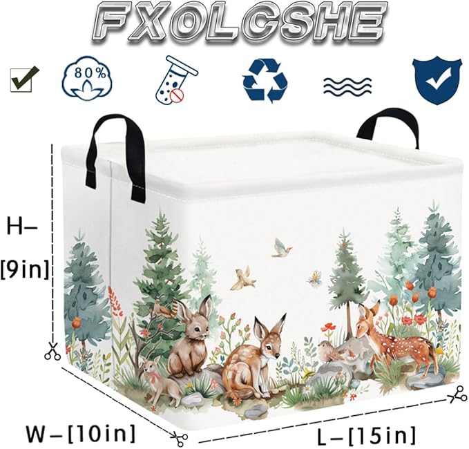 FXOCSHE Rectangular Baby Storage Basket,Collapsible Kid Toy Bin Nursery Classroom Books Shelf Basket,Toy Organizer,Room decor(Lucky animal)