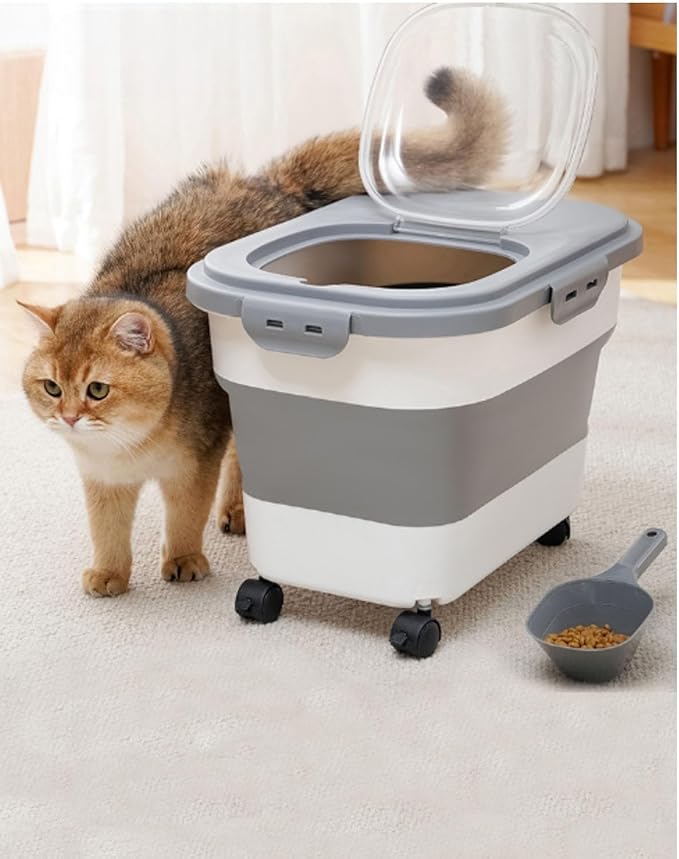 DDMOMMY 20-23 Lbs Dog Food Storage Container - Collapsible Dog Food Container with Attachable Casters and Scoop,Small Container, Pet Food Storage Containers to Keep Dry Food Fresh,Easy to Move