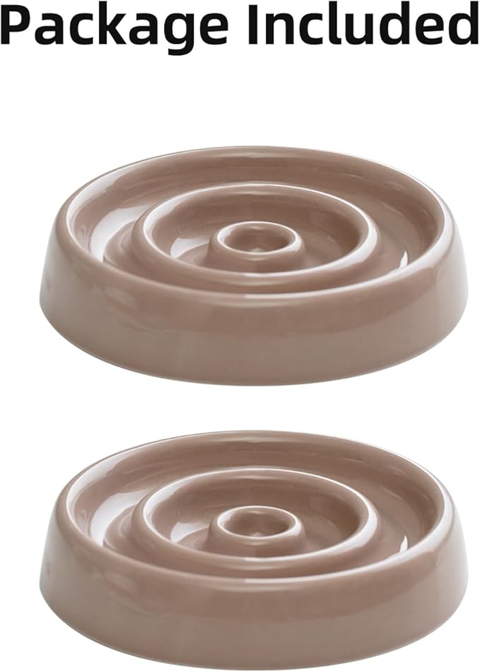 Ceramic Slow Cat Feeder Bowl for Cat, Slow Cat Food Bowl, Pet Slowe Feeder Bowl, Circle Shape. (Bowl x 2 -Brown Coffee, 6inch)