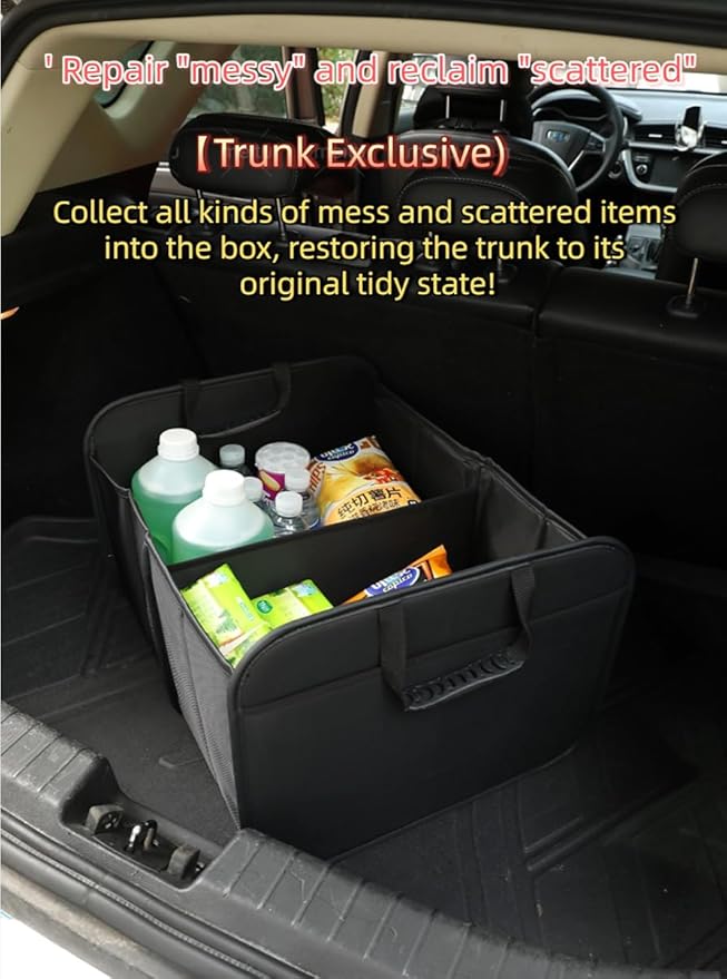 Car Trunk Organizer with, Collapsible Car Trunk Storage Organizer, Car Organizer and Storage for SUV, Truck, Sedan 21.7x17.7x13.4 Inches (Black)
