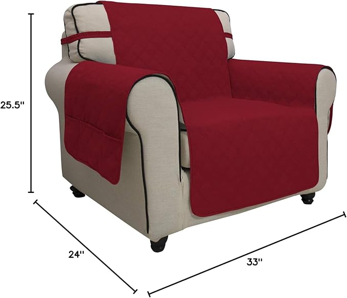 Easy-Going Sofa Slipcover Chair Cover Waterproof Couch Cover Washable Sofa Cover Non-Slip Fabric Furniture Protector with Pocket for Pets Covers Pets Kids Children Dog Cat (Chair, Christmas Red)