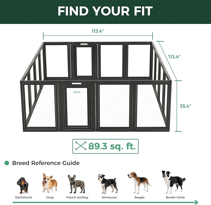 FXW AuraSpace Acrylic Indoor Dog Playpen for Medium Dogs, 35 Inch, 16 Panels, Black