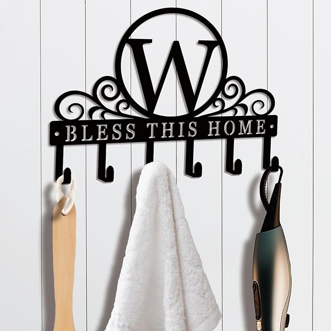 Metal Letter W Key Holder for Wall, Decorative Metal Key Holder Wall Mount, Key Hooks Coat Rack Monogram Wall Decor, Perfect for Bathroom, Living Room, Kitchen, Anniversary Housewarming Gift