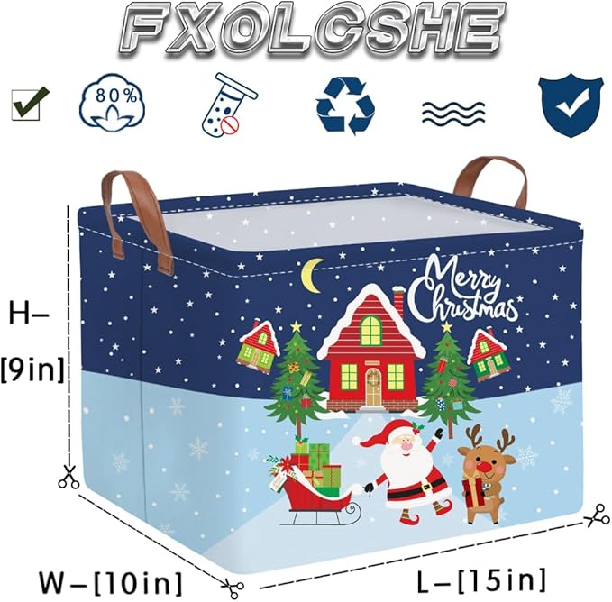 FXOCSHE Rectangular Christmas tree Basket,Nursery Hamper,Waterproof and foldable Tree Basket Baby Storage Bin,Toy Organizer,Boy and Girls Christmases Room Decor(Christmas)