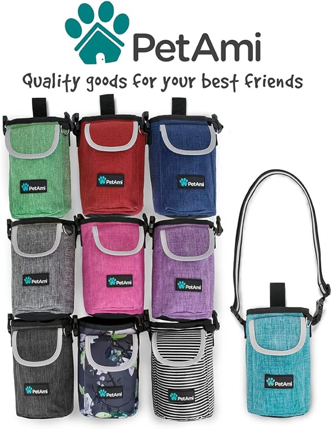 PetAmi Dog Treat Pouch, Large Pet Training Treat Pouch with Pocket, Dog Trainer Essentials Supply Holder with Poop Bag Dispenser, Training Bag for Kibbles Toys, 3 Ways to Wear (Navy)