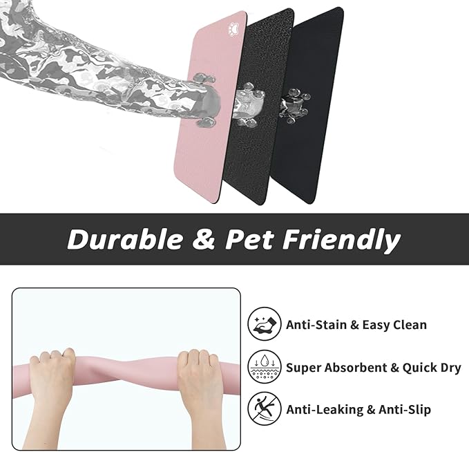 Dog Food Mat - Absorbent Cat Mat for Food and Water, No Stains Pet Feeding Bowl Mat, Easy to Clean Pet Placemats, Quick Dry Dog Water Dispenser Mat for Messy Drinkers | Paw Pink 24"x36"
