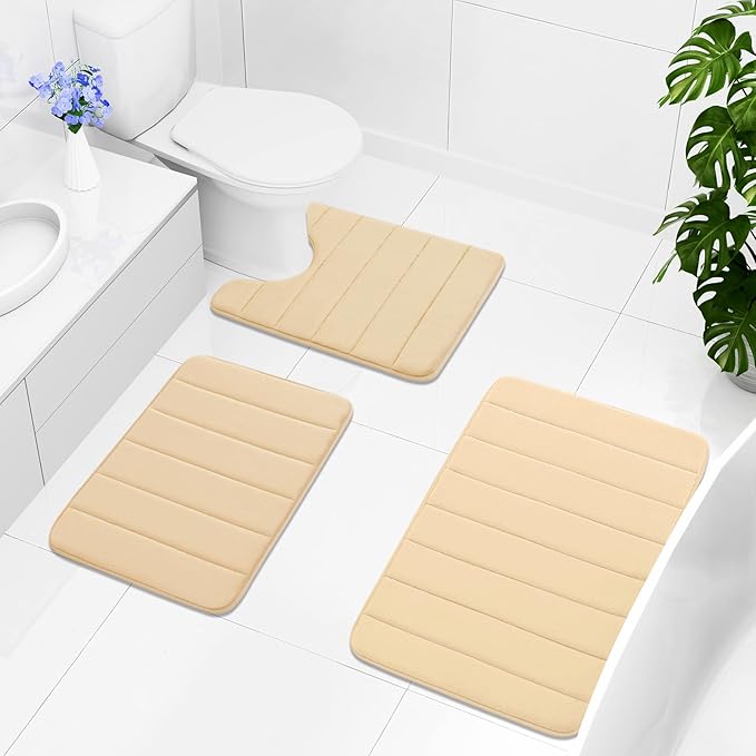 Buganda Memory Foam U-Shaped Contour Toilet Rugs, Non Slip Absorbent, Thick Soft Washable Bathroom Mat, Floor Carpet Bath Rugs Mat for Toilet Base (24" x 20", Gold)