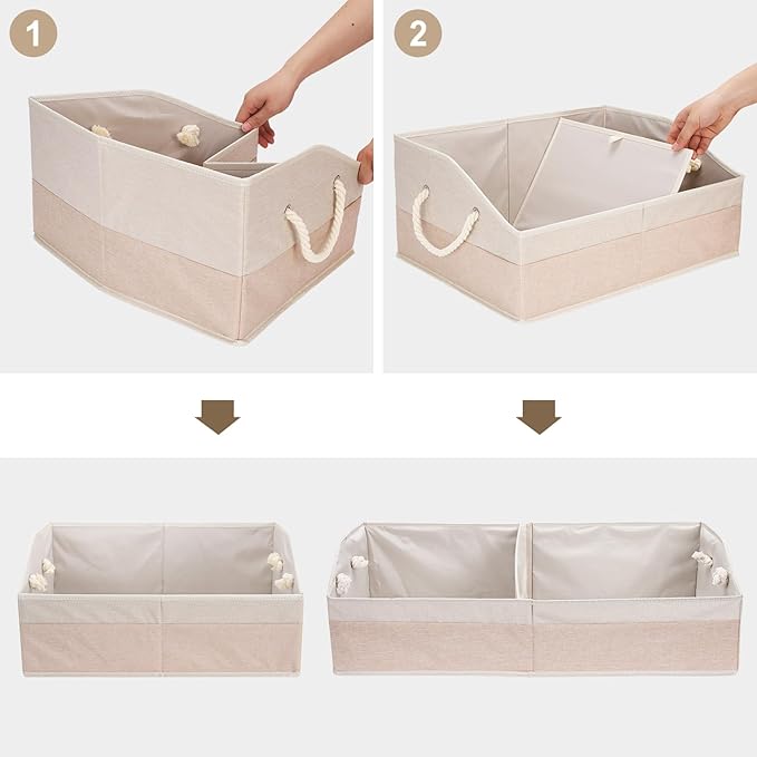 Large Dog Toy Basket With Handle, Foldable Dog Toy Box for Living Room Area, 20" Basket for Dog's Toys, Clothes, Organizers and Storage with Hard Board, Anti-slip for Pet Toys (Beige, Medium)