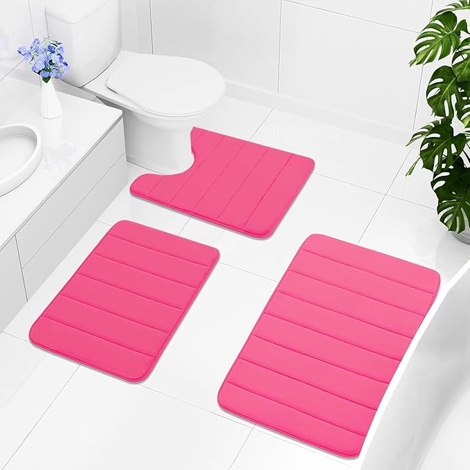 Buganda Memory Foam Bath Mat, 70" x 24", Ultra Soft and Non-Slip Bathroom Rugs, Water Absorbent and Machine Washable Bath Rug Runner for Bathroom, Shower, and Tub, Deep Pink