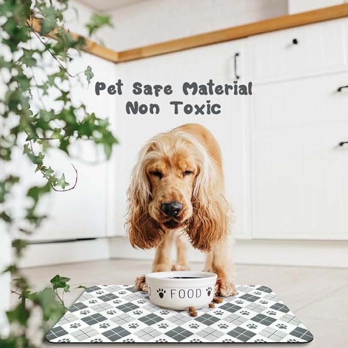 Dog Food Mats for Floors Waterproof, Dog Cat Water Bowl Mats Pet Feeding Absorbent Mat Dog Cat Pet Placemats for Food and Water Paw 16 * 24 inch