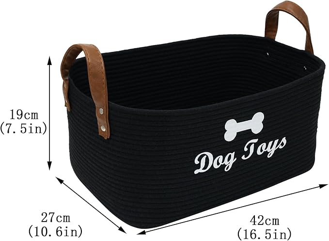 Large Cotton Rope Dog Toy Basket Storage,16.5"x10.6"x 7.5" Dog Toy bin,Puppy toy basket,-Perfect for organizing pet toys,blankets,leashes,pee- mats and diapers-Black