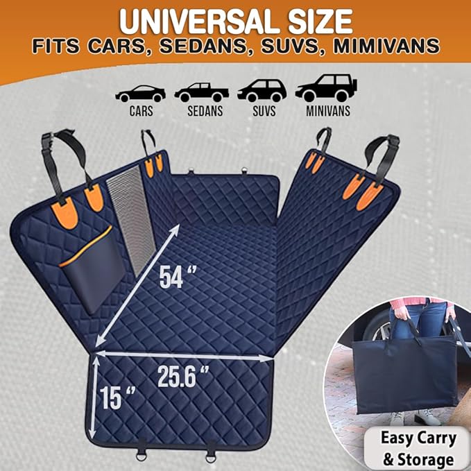 Back Seat Extender for Dogs – Hard Bottom Car Seat Cover for Dogs, Waterproof Rear Seat Protector with Mesh Window & Side Flaps, Fits Cars, SUVs, Trucks, Extra Space & Comfort