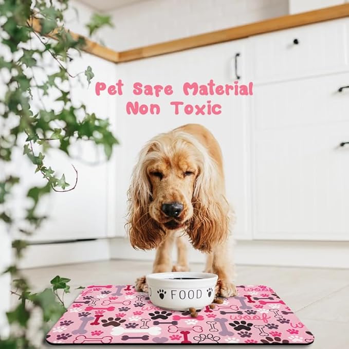 Dog Food Mats for Floors Waterproof, Pet Water Bowl Mats Pet Feeding Absorbent Placemats Pink 24 * 32 inch