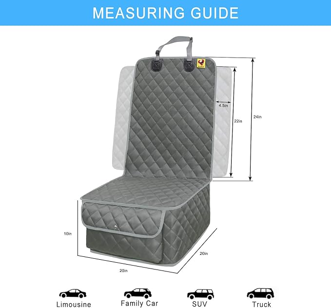 Deluxe Dog Seat Cover for Front Seat-More Durable Waterproof Front Seat Protector, High Heat Resistant and Nonslip Front Seat Cover for Dogs Kids, Universal Size (Grey)