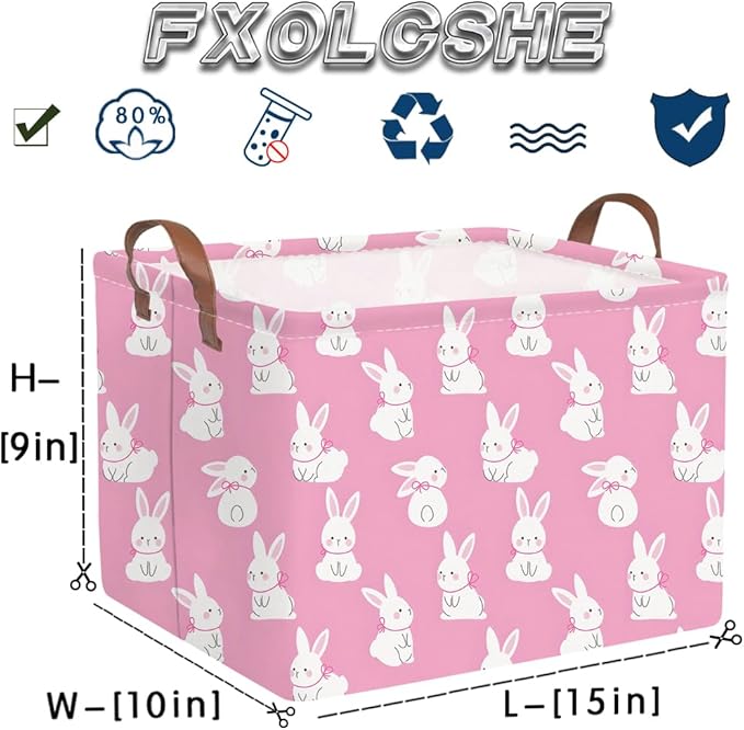 FXOCSHE Rectangular Cute Easter basket,Easter basket empty,Storage Basket for baby Bedroom,Toy Gift Organizerm,Kids Storage Bin,Gift baskets,Easters Home Decor(Pink rabbit)