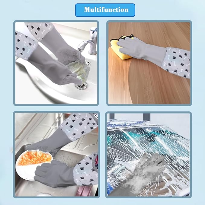 Pet Grooming Gloves Pet Hair Remover Cat, Dog Washing Gloves Silicone Heat Resistant Cleaning Gloves with High-Density Teeth Grooming Gloves for Dogs, Cats, Horses, Rabbits (1 Pair - Gray)