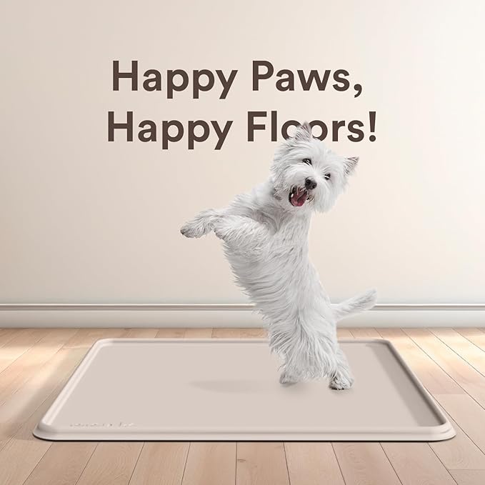 Pee Pad Tray Holder for Dogs - Fits Up to 22 x 22 in. Square Potty Training Pads No Spill Raised Lip High Edge Silicone Mat, Extra Thick and Non-Slip for Indoor Floor Protection (Small, Beige) | eenk