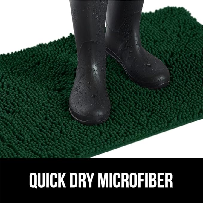GORILLA GRIP SOAKSTOPPER Dog Door Mat, Machine Washable Rug Absorbent Doormat Captures Moisture Mud Dirt, Quick Dry Soft Chenille Entryway Rugs Indoor Entrance Mats for Dog Paws, 24x17 Deep Green
