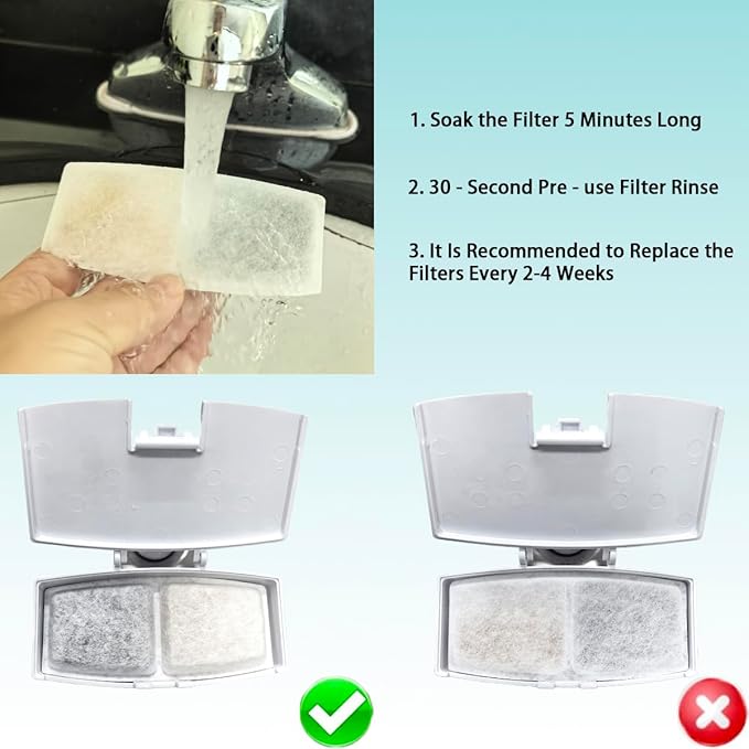 3.2L Cat Water Fountain Filters for Drinking (6 Filters & 2 Sponges)