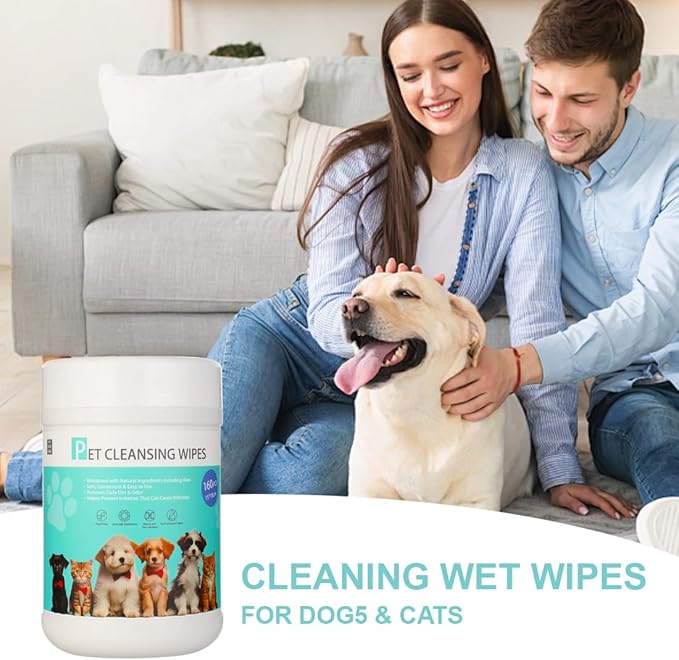YJWZWE Pet Wipes 160 Count Dog Cleaning Wipe Gentle Paw Wipes for Grooming Ears, Body and Butt, 15 x 18CM