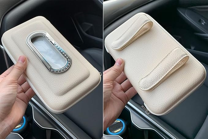 Car Tissue Holder, Visor Mask Holder, Sun Visor Napkin Holder, Car Mask Dispenser, Premium Leather Tissue Holder for Car SUV Truck (Beige)