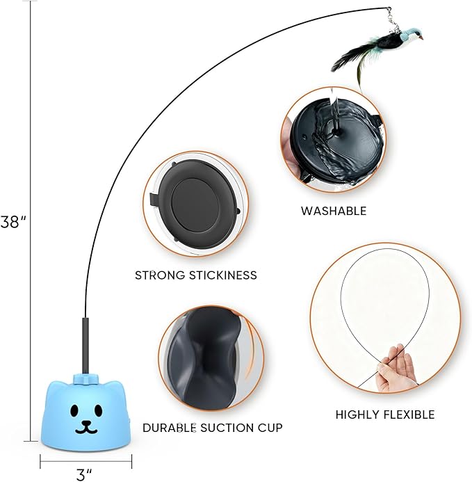 Interactive Cat Toys for Indoor Cats - Automatic Flying Bird Feather Toy, USB Rechargeable Electric Cat Teaser with Strong Sticky Base, Smart Motion Activated Self-Play Enrichment Toy for Bored Cats