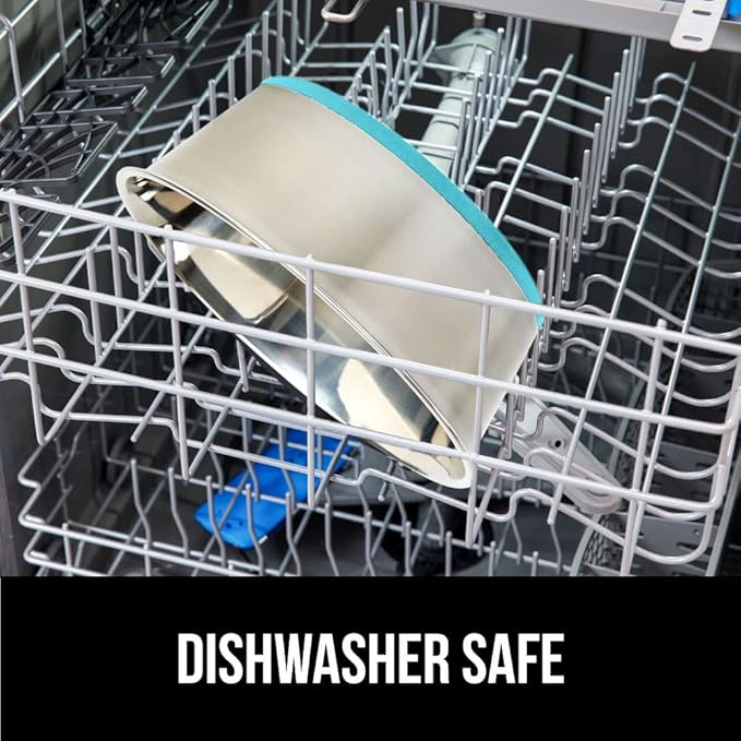 GORILLA GRIP Set of 2 Dog Bowls, Holds 6 Cups (48 fl oz), Heavy Duty Metal Food and Water Bowl for Feeding Dogs and Cats, Dishwasher Safe Rust Resistant Stainless Steel, BPA Free Rubber Base Turquoise