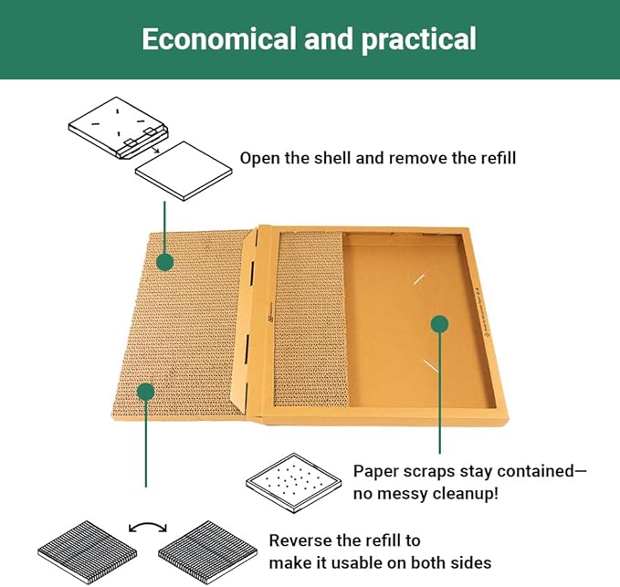 Cat Scratching Pad Board, Refillable and Combinable Corrugated Cat Scratchers for Indoor Cats, Double-Sided and Recyclable Cardboard (2Pack)