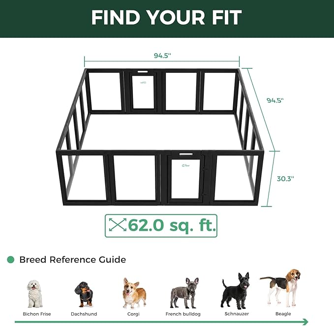 FXW AuraSpace Acrylic Indoor Dog Playpen for Small and Medium Dogs, 30 Inch, 16 Panels, Black