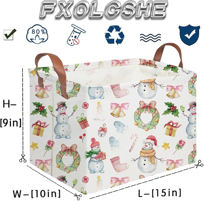 FXOCSHE Rectangular Christmas Basket,Waterproof and foldable Tree Basket Baby Storage Bin,kids room storage baskets,New Year decor,Boy and Girls Christmas Room Decor(Bell Christmas)