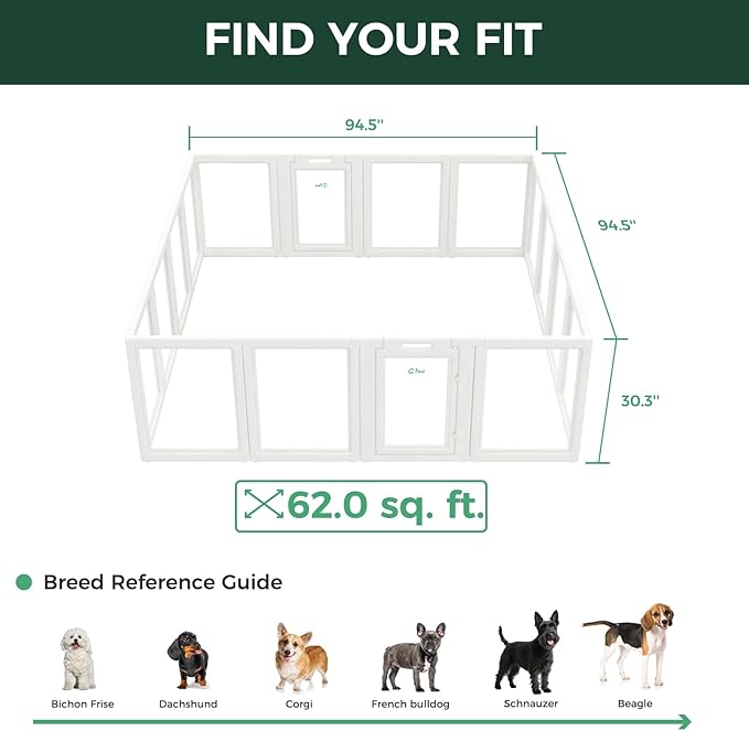 FXW AuraSpace Acrylic Indoor Dog Playpen for Small and Medium Dogs, 30 Inch, 16 Panels, White