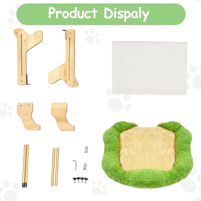 Woochpet cat Window Perch for Indoor Cats Large Window Hammock with Washable Cover Suitable for All Seasons cat Window Bed for Adults Cats and Kittens(Plant Green)